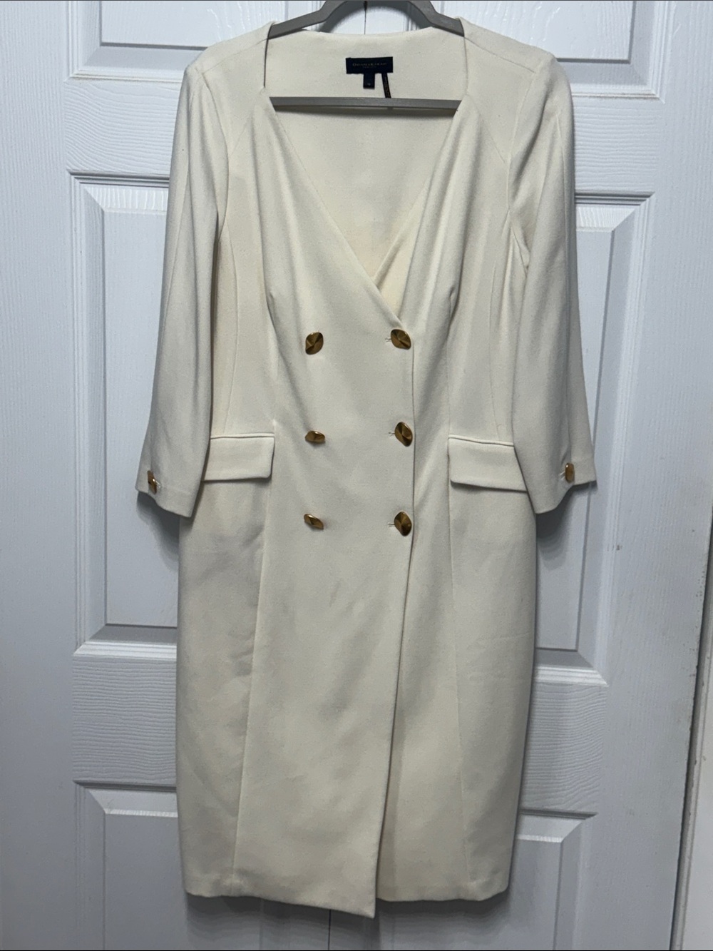 Donna Karan Cream Double-Breasted Midi Dress with Gold Buttons Size 12